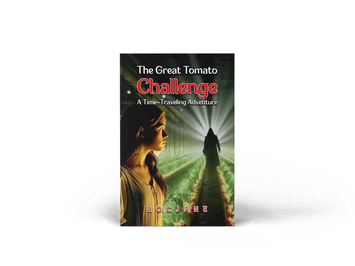 The Great Tomato Challenge Time Traveling Adventure children’s science-fiction paperback cover by RocJane