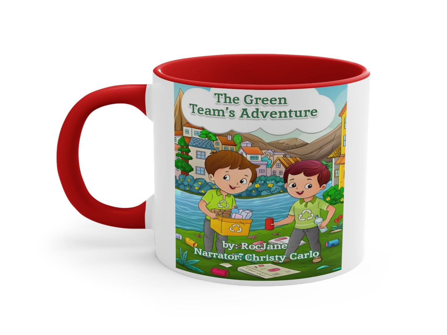 Green Teams Accent Coffee Mug - 11oz, two-tone design with C-Handle, contrasting interior, sustainable-themed mug available at Rocjane.com."