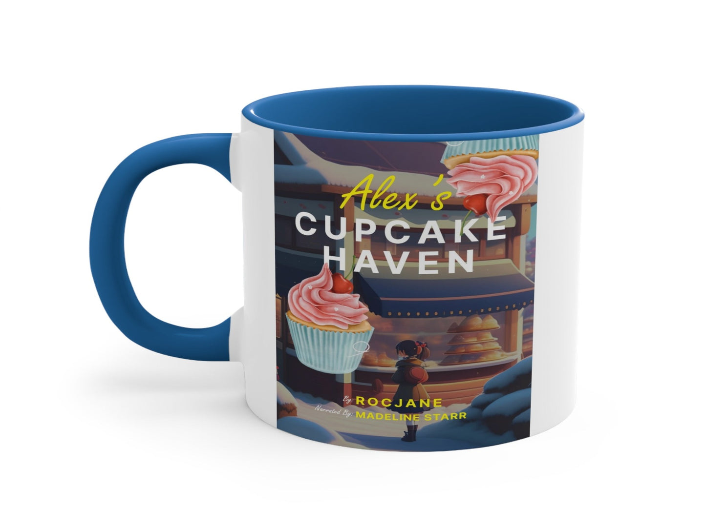 Alexs Cupcake Haven Accent Coffee Mug, 11oz - Sip your favorite beverages in style with this custom, two-tone mug featuring an accented C-Handle and interior, inspired by the heartwarming story of Alex's Cupcake Haven, available exclusively at Rocjane Bookstore.