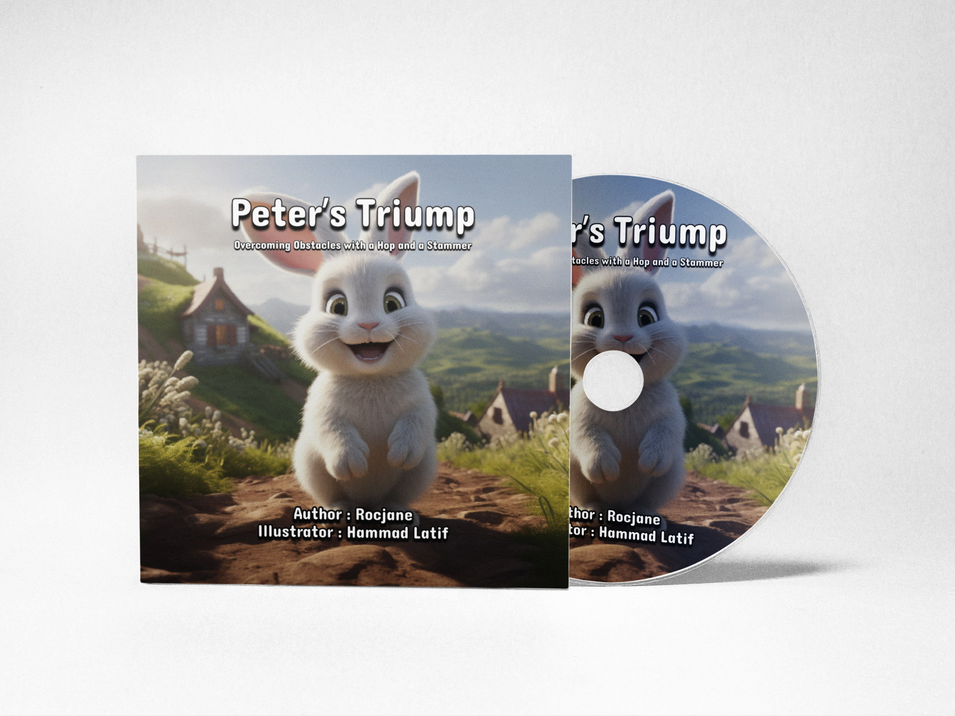 Peter's Triump: Overcoming Obstacles with a Hop and a Stammer Audio Books in 10 Languages - Discover the heartwarming story of a resilient rabbit who overcomes his speech disability in this inspiring audio book, available in 10 languages at Rocjane.com.