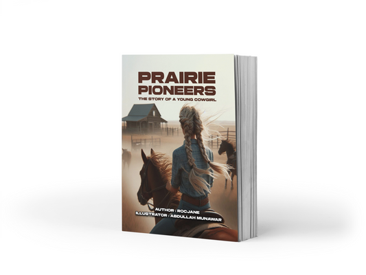 Paperback cover for Prairie Pioneers: The Story of a Young Cowgirl by RocJane.
