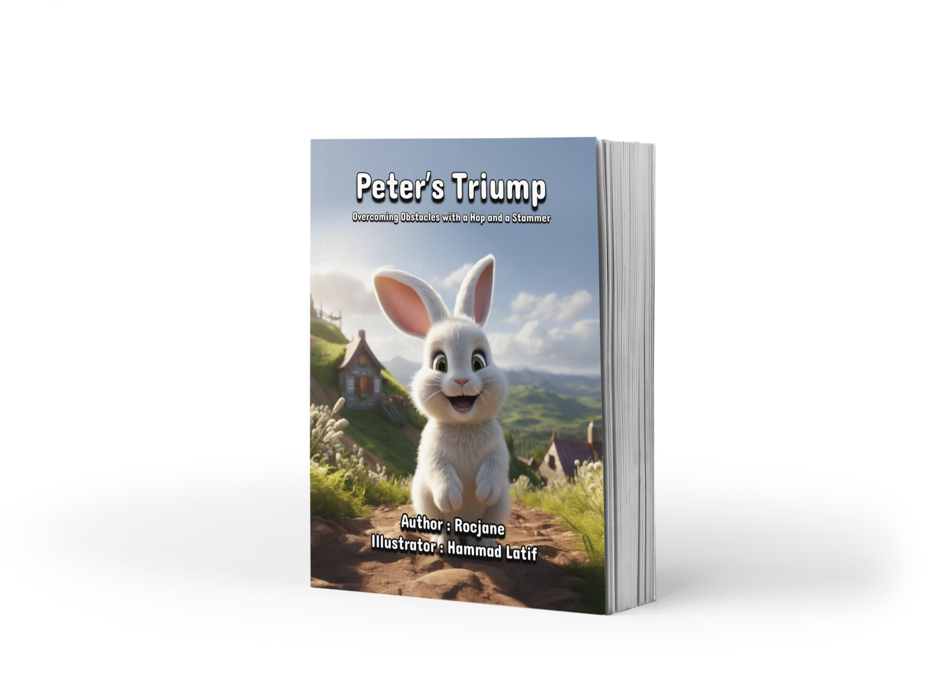 Peter's Triump: Overcoming Obstacles with a Hop and a Stammer E-Book in 10 Languages - Uncover the inspiring journey of a determined rabbit who learns to overcome his speech disability in this uplifting electronic book, available in 10 languages at Rocjane.com.