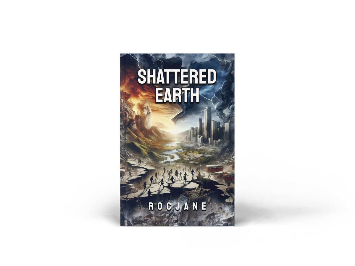 Shattered Earth post-apocalyptic survival thriller paperback cover by RocJane