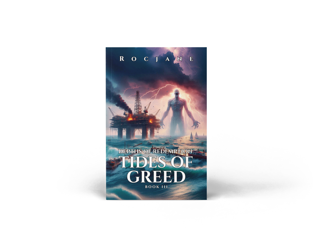 Tides Of Greed Depths Of Redemption ocean disaster eco-thriller paperback cover by RocJane