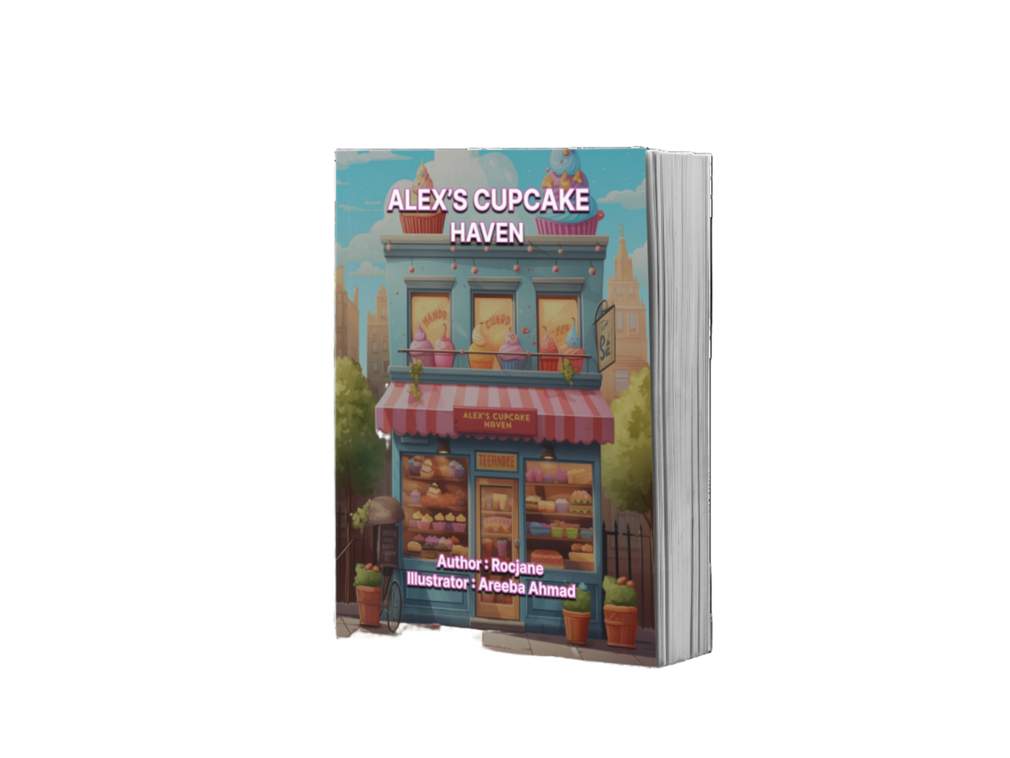 Alex's Cupcake Haven PaperBack Book in 10 Languages - Dive into the captivating story of Alex, a spirited transgender boy who follows his passion for baking in the welcoming town of Blossomville, as he navigates societal expectations and embraces his true self in this heartwarming paperback available in 10 languages from Rocjane Bookstore.