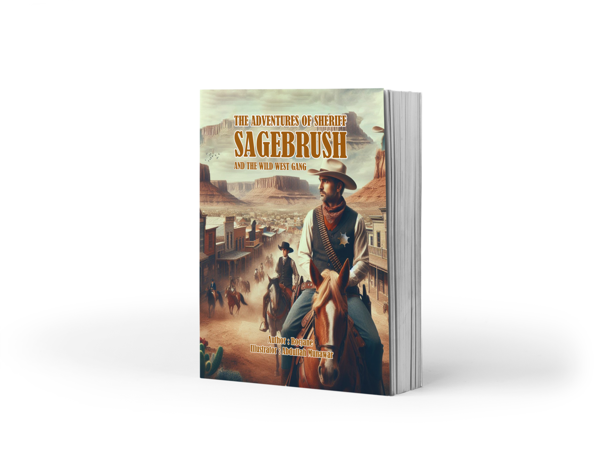 The Adventures of Sheriff Sagebrush and the Wild West Gang PaperBack Book in 10 Languages - Embark on a thrilling journey through the dusty frontier town of Tumbleweed Gulch with Sheriff Sagebrush and his loyal gang as they defend their home from the clutches of lawlessness in this gripping paperback book, available in 10 languages at Rocjane.com.